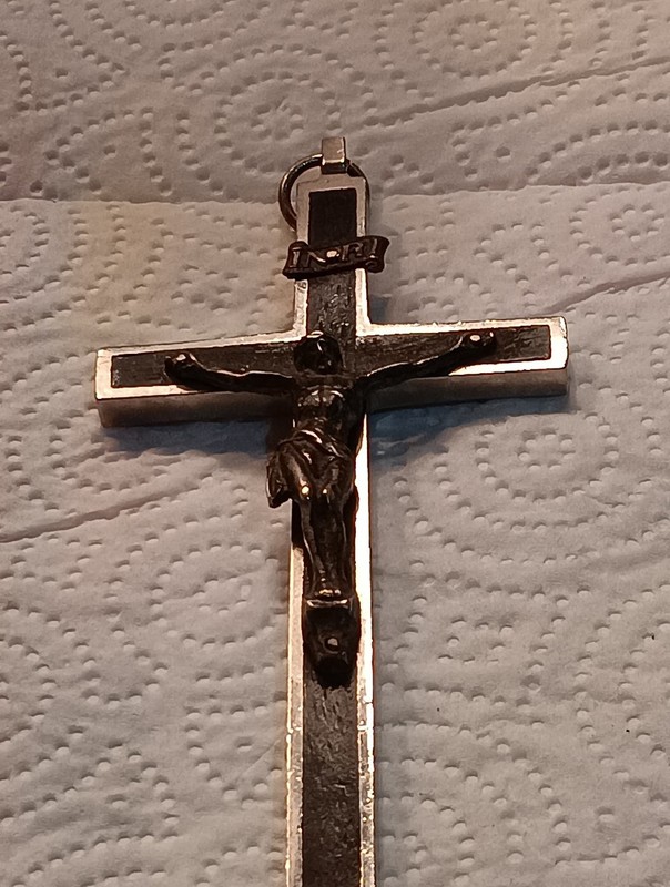 VINTAGE GERMANY 4 1/2" BY 2 1/8" BLECK/SILVER CROSS 1950 ERA
