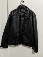 Tommy Hilfiger Black Leather Jacket Men  s XL Removable Herringbone Lining Y2K