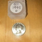 A rare BU 1945 D Washington Quarter 25C 40 coin Silver roll Some toning, pretty