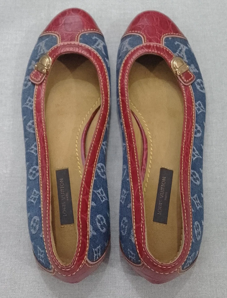 Louis Vuitton Azul Denim y Rojo Ballet Repujado UE Talla 36 Foto 2 de 4