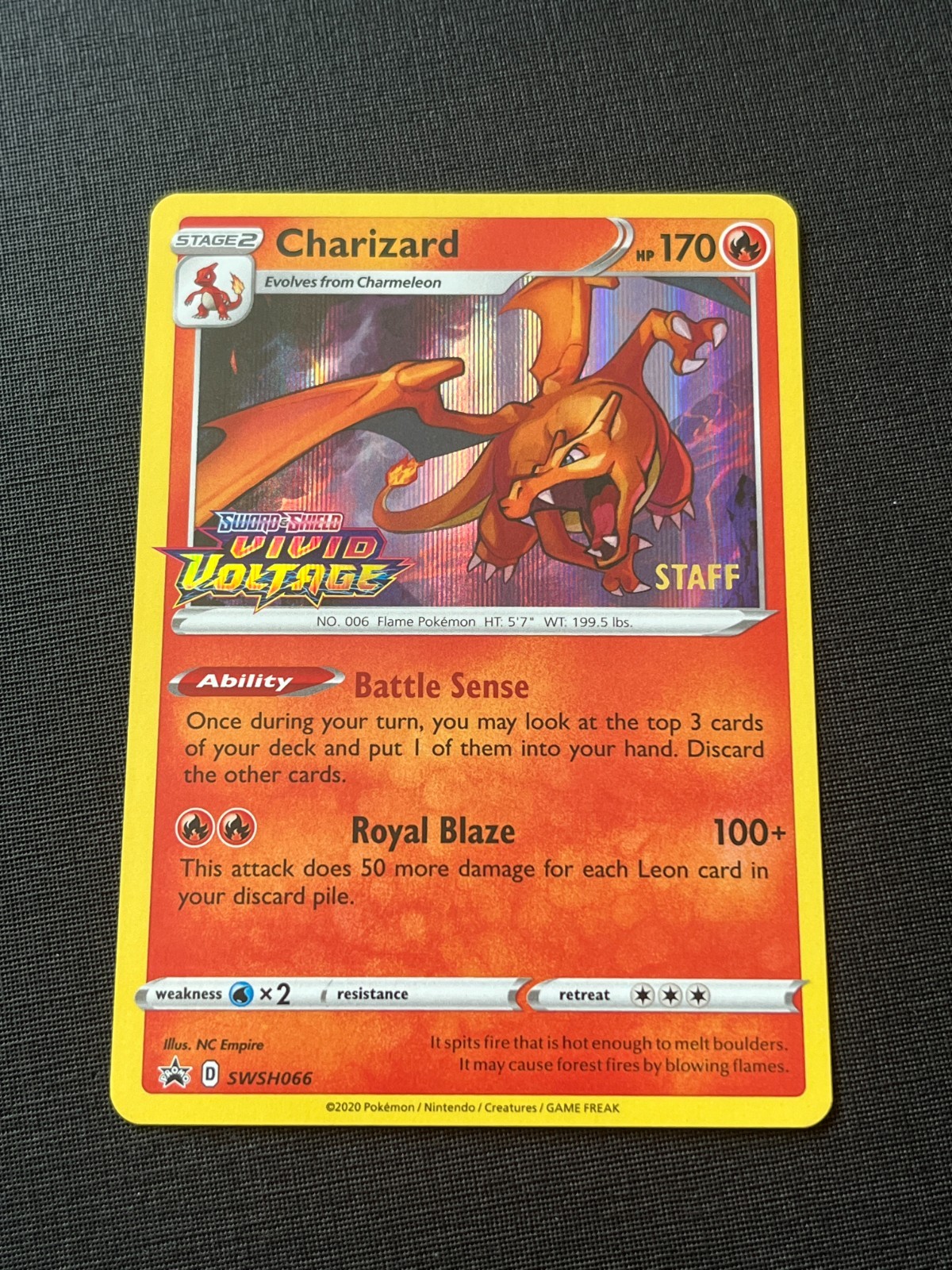 Pokemon Charizard Vivid Voltage Staff Prerelease Holo Rare Promo SWSH066 NM