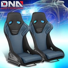 Pair Fiberglass Frame Fixed Bucket Racing Seats W Bottom Brackets Blackblue
