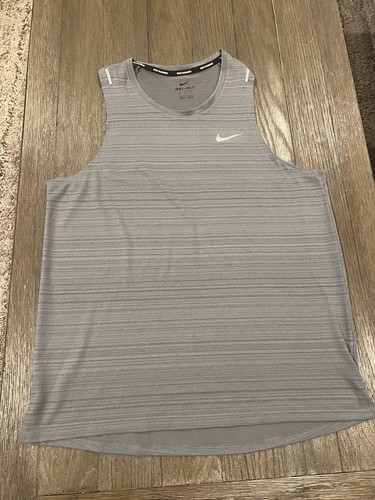 Herren Nike atmungsaktiv Miler Lauf Singlet grau Medium Tall