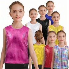 Kids Girls Vest Stage Performance Tank Top Athletic Shirt Hip Hop Sleeveless