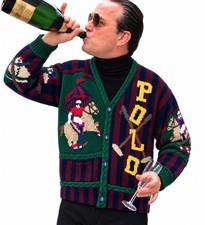 Vintage Holy Grail Ugly Christmas Sweater Hand Knit Polo Match Preppy L M