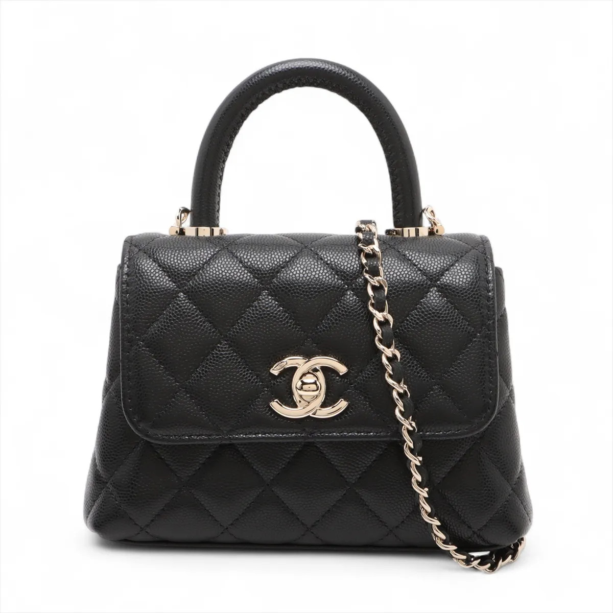 Chanel Coco Handle Mini-mini Caviar Skin 2 Way Handbag Black Gold Metal Fittings