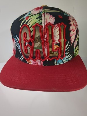 Top Level Snapback Black & Red Floral Baseball Hat with CALI on Front