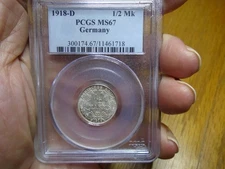 Germany 1918-D Silver 1/2 Mark KM-17 PCGS MS-67
