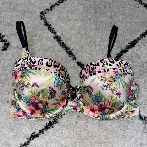 Victorias Secret 34D Bombshell Smooth Plunge Bra Tropical Sexy Push-up Fit EUC
