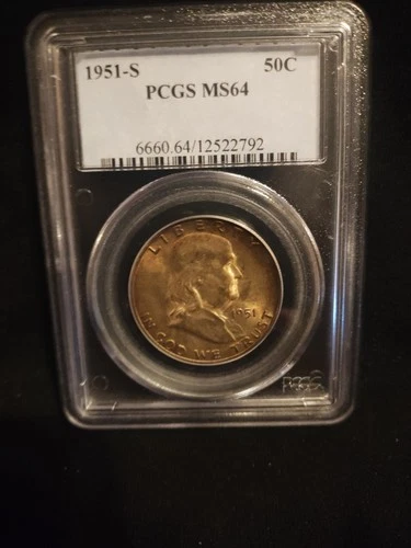 1951-S FRANKLIN HALF PCGS MS-64 TONED