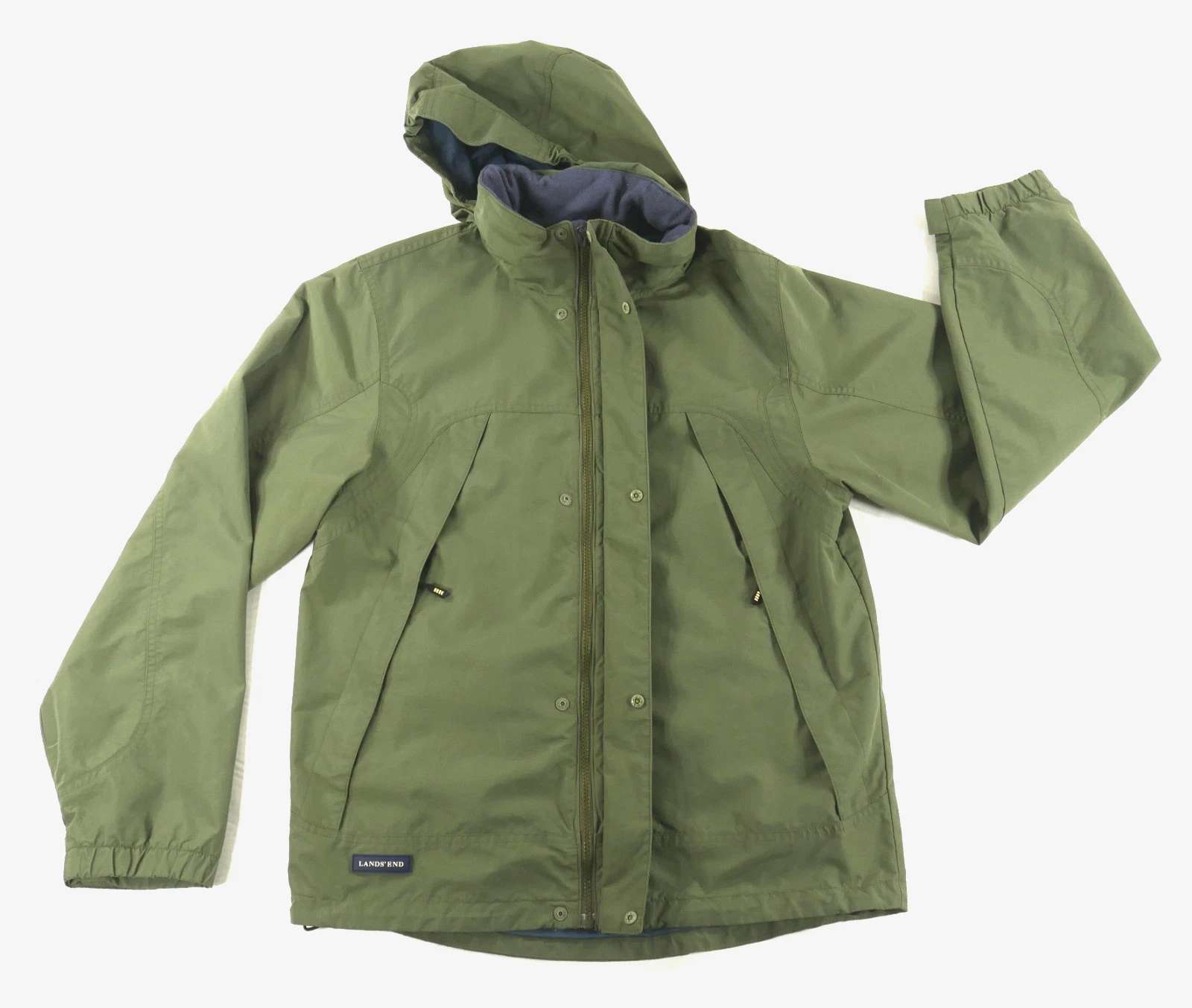 Lands End Green Tech Shell Jacket Lined Detachable Hood Zip Pockets Men's Small