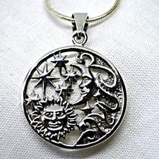 Sun Moon and Stars Celestial Sterling Silver Pendant Pagan Magic Wicca Witch
