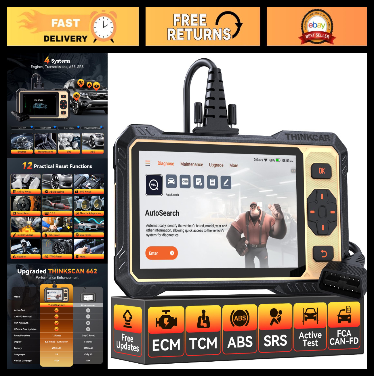 OBD2 Scanner Car Diagnostic Tool with Bidirectional Active Test, 12 Reset Functi