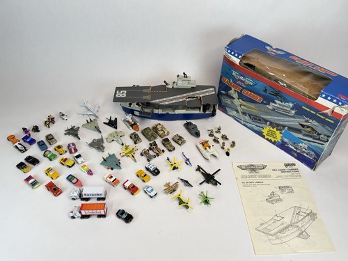 Micro Machines Lot of 60 w/ Sea Hawk Carrier  Cars Bikes Boats Planes Rare!
