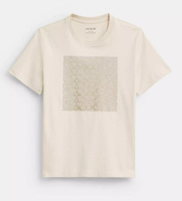Coach Women's Light Tan Metallic Signature Square Organic Cotton T Shirt CX189 