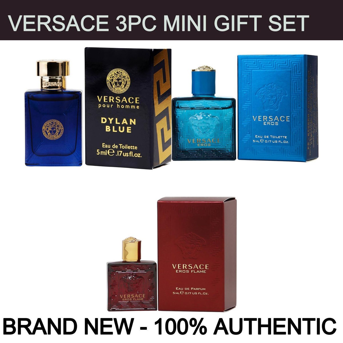 3pc 5ml Mini Versace Dylan Blue, Eros Men, Eros Flame ,NEW! | eBay