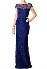 Theia Shimmering Element Blue Metallic Lace Gown Size 10 Formal Evening