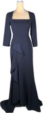 Adrianna Papell Dress Maxi Flare Gown 2 Formal Mermaid Evening Navy New