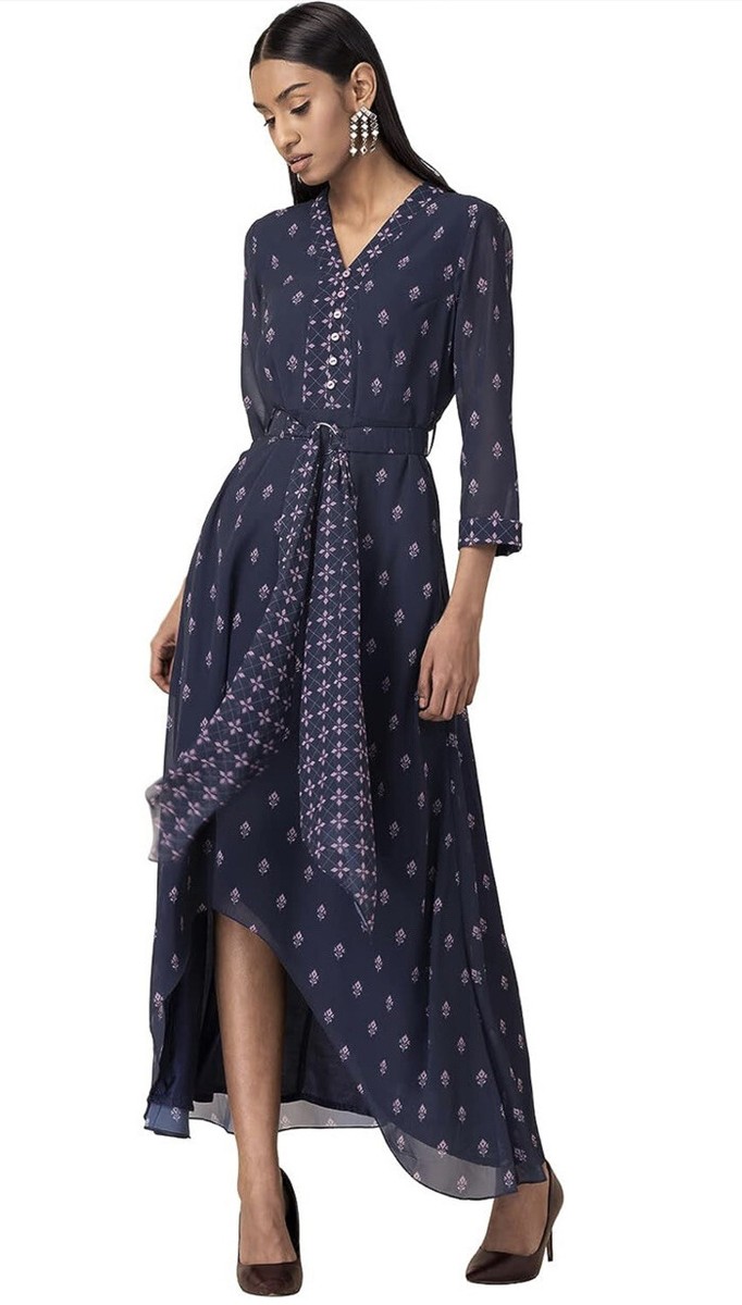 navy blue ethnic dress Navy Blue Sequined Long Ethnic Gown For Girls 3-4Y (20)