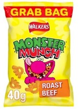 Monster Munch Roast Beef Grab Bags 35 x 40g Full Box Party Snacks Crisps Bulk