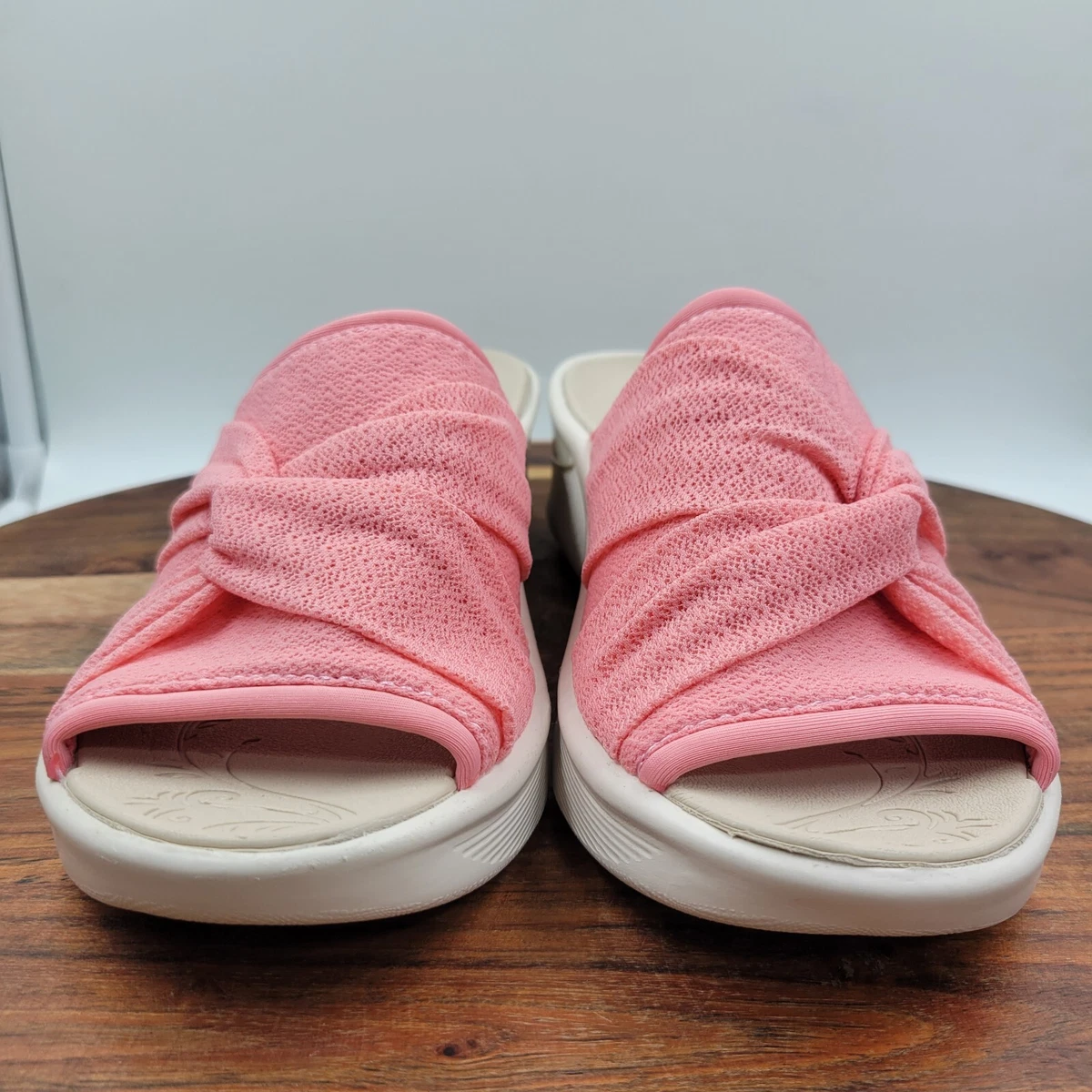 Bzees Smile II Sandals Women s 7.5M Pink White Comfort Wedge Slip