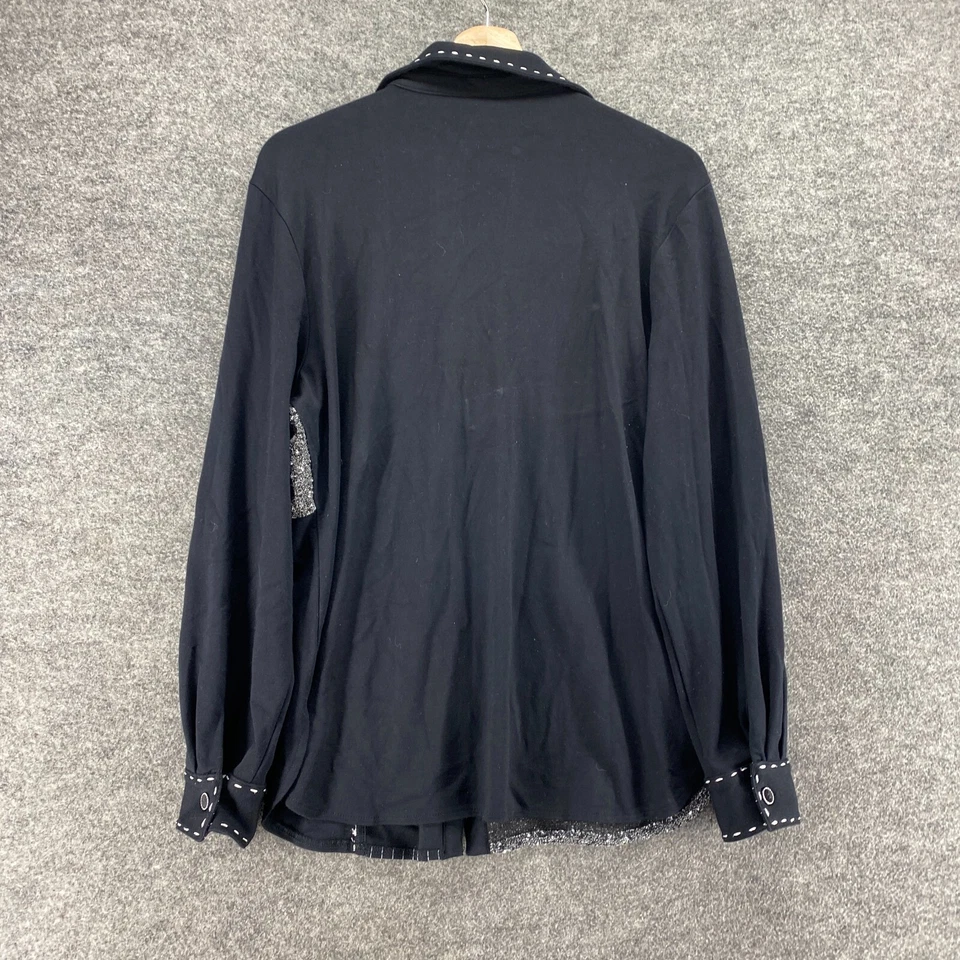 Camisa Teddi Mujer L Grande Negra Rayas Cuello Abotonado Manga Larga Rayón Foto 2 de 4