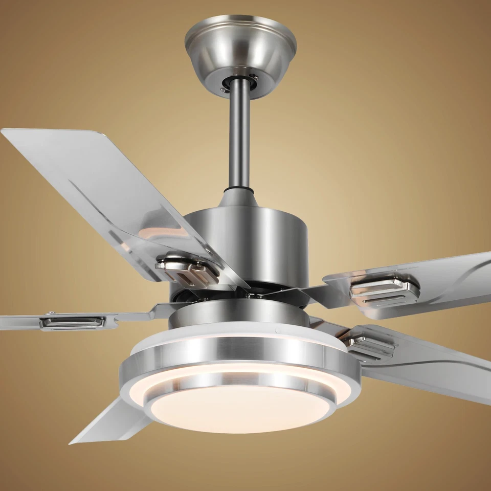 48'' Remote Ceiling Fan 3-Color Light Chandelier 5 Blades Stainless Ceiling Lamp - Image 3 of 4