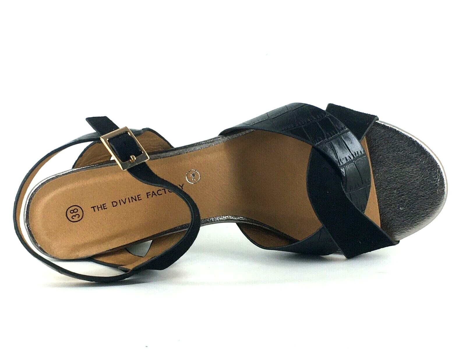 APL THE DIVINE FACTORY SANDALI DONNA UK 5 EU 38 NERI TACCO A BLOCCO PUNTA APERTA CINTURINO