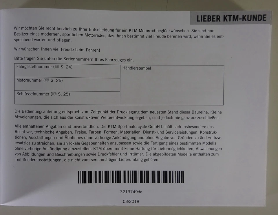 Istruzioni D'Uso / Manuale KTM 790 Duke Modello Dell'Anno 2018 Stand 03/2018 - Immagine 2 di 3