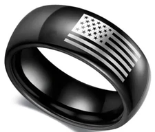 Men’s Stainless Steel Black Flag Ring Size 9-13