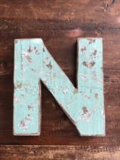 Wooden Distressed Green Alphabet Letter  N  Wall Hanging 7.5  X 7  