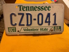 1988 Tennessee License Plate CZD 041 $6 Bargain Plate