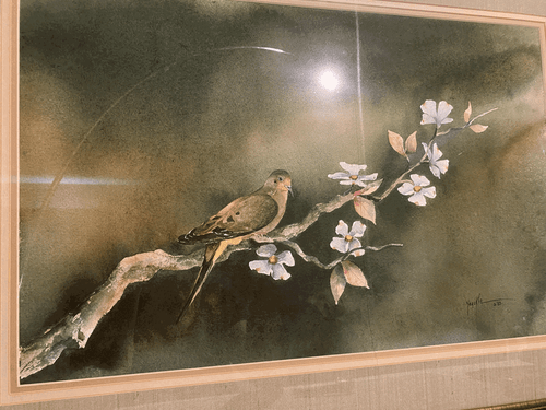 Vintage Orig Watercolor, Dove on Branch Yeackle, 1983 23.5" x 31.5” Framed/Mat - Picture 5 of 10