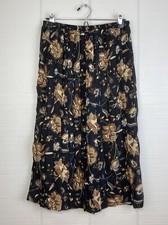 Vintage Midi Pleated Skirt Floral Black Muted Multicolor Elastic Waist