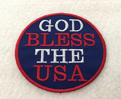 GOD BLESS THE USA Embroidered Iron-On Applique Patch 3 3/4'' W x 3 3/8'' H