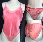 Vtg Victorias Secret SILK Panty Camisole Top 80s Crown PJ Set Candy Pink M L XL