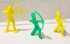 Vintage Native American Indian Figures 3" Plastic Green Yellow 1950's - Lot of 3