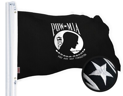 POW MIA Flag 3x5 FT Embroidered 220GSM Spun Polyester Support Flag By G128