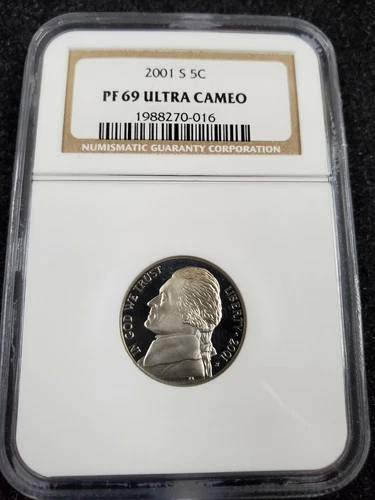 2001-S Proof 5c Jefferson Nickel- PF69 Ultra Cameo-NGC Brown Label 