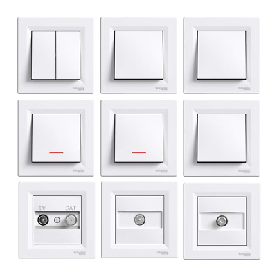SCHNEIDER Asfora Schuko Steckdose Schalter Taster Dimmer SAT TV Weiß