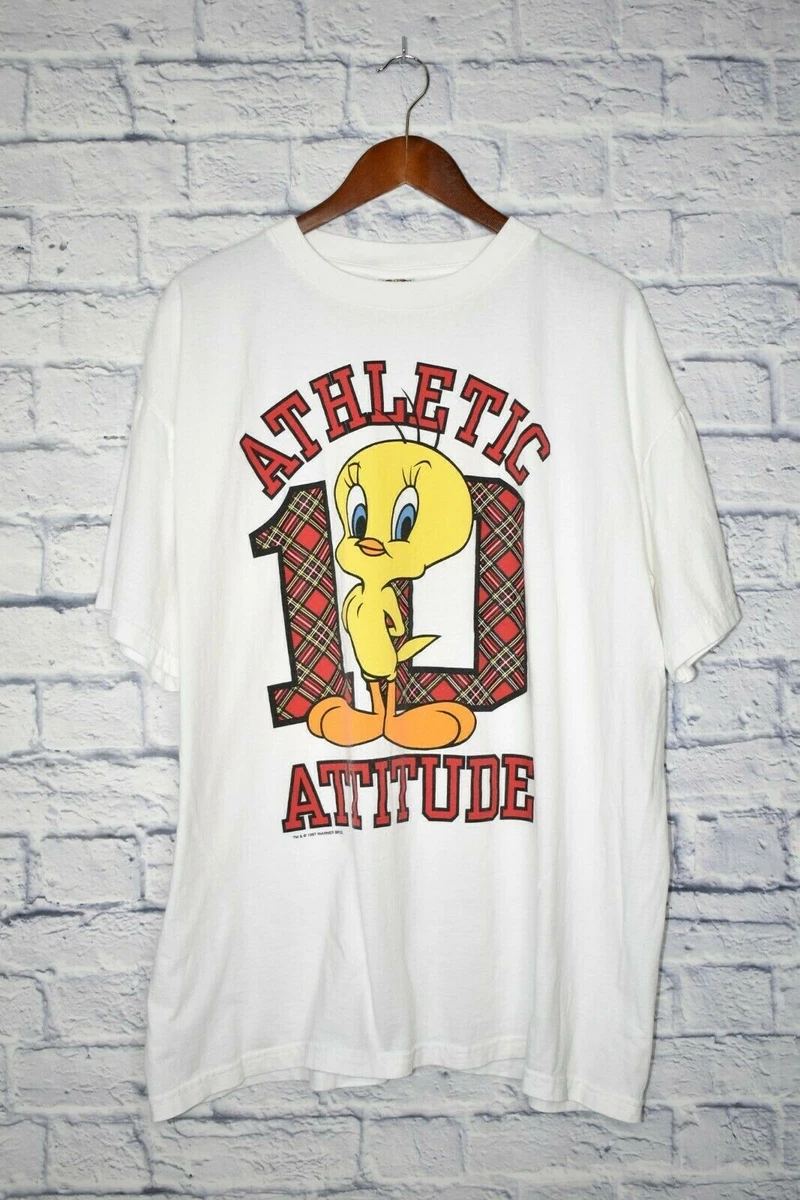 Vintage 90s Looney Tunes Tweety Bird Athletic Attitude T Shirt XL White USA