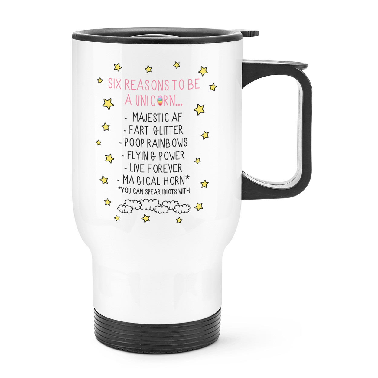 Reasons To Be A Unicorn Travel Mug Cup With Handle - Funny Thermal Flask