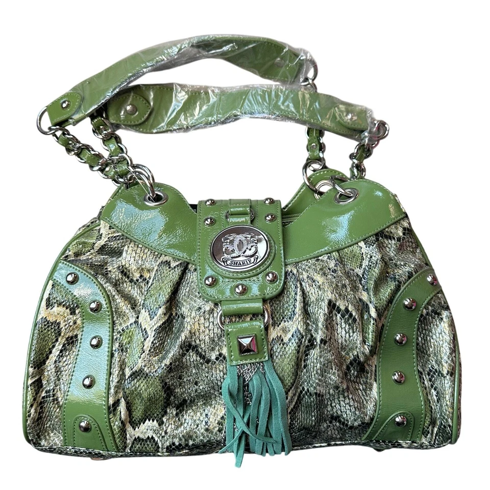 Sharif Green Snakeskin Satchel Handbag NWT but has some Peeling