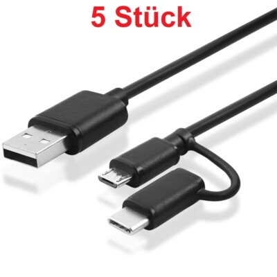 2.0 USB Kabel A auf Micro und USB-C Anschluss Stecker Datenkabel Ladekabel