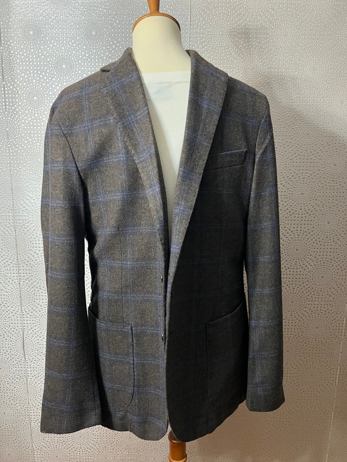 Spada Roma Mens Gray Plaid Wool Single Breasted Two Button Blazer Size 52