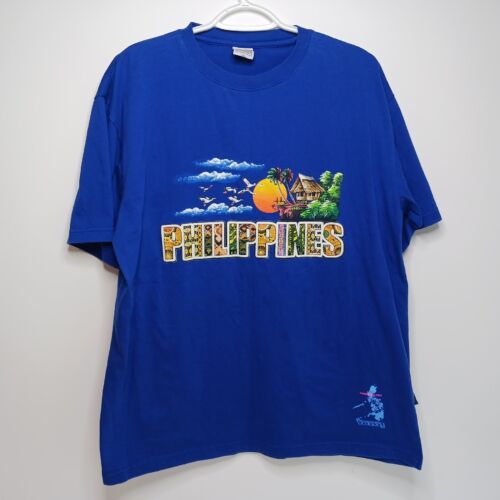 Vintage Dibuho Philippinen T-Shirt Herren Größe 2XL (blau) handbemalt  - Bild 1 von 3