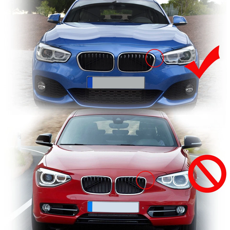 Gloss Black Front Kidney Grille Grill Twin Slat For BMW F20 F21 1 Series 15-19 - Image 3 of 4