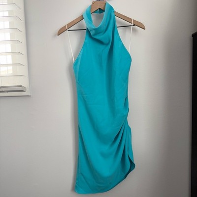 Amanda Uprichard Medium NEW Samba Ruched Halter Mini Dress Marina Turquoise
