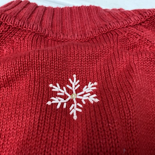 Vtg Christmas Cardigan Sweater Heirloom Collectibles Sz M Snow-men Beads Red Zip - Picture 15 of 24