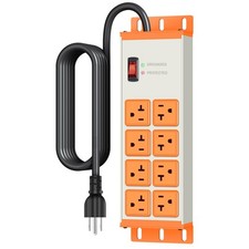 Heavy Duty Surge Protector Garage Metal 8 Outlets 20 Amp 12 Gauge 6 Ft Grey